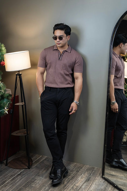 Textured short sleeve polo shirt